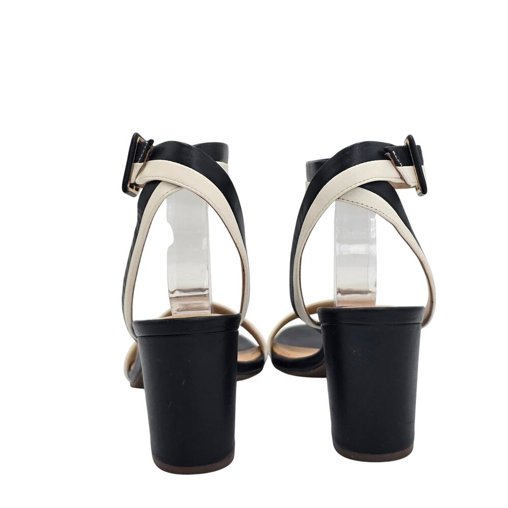 Talbots Nappa Leather Sandals Black White Ankle Strap Block Heel Women's 7.5M - Picture 6 of 10